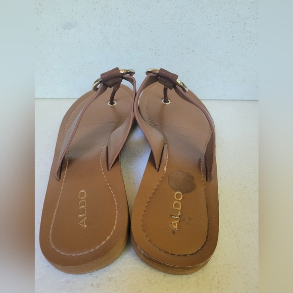 Aldo Brown Leather Sandals with Metallic Ring Detail - Picture 3 of 6